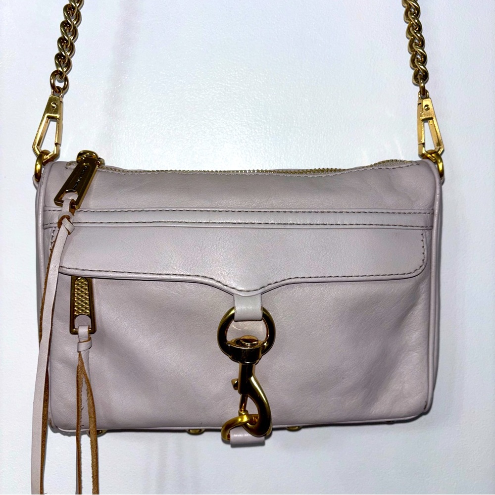 Rebecca Minkoff Mini Mac Leather Crossbody Shoulder Bag Tortora / Gray Color